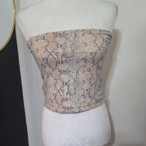 American Eagle Outfitters Beige Snake Print Strapless Crop Top